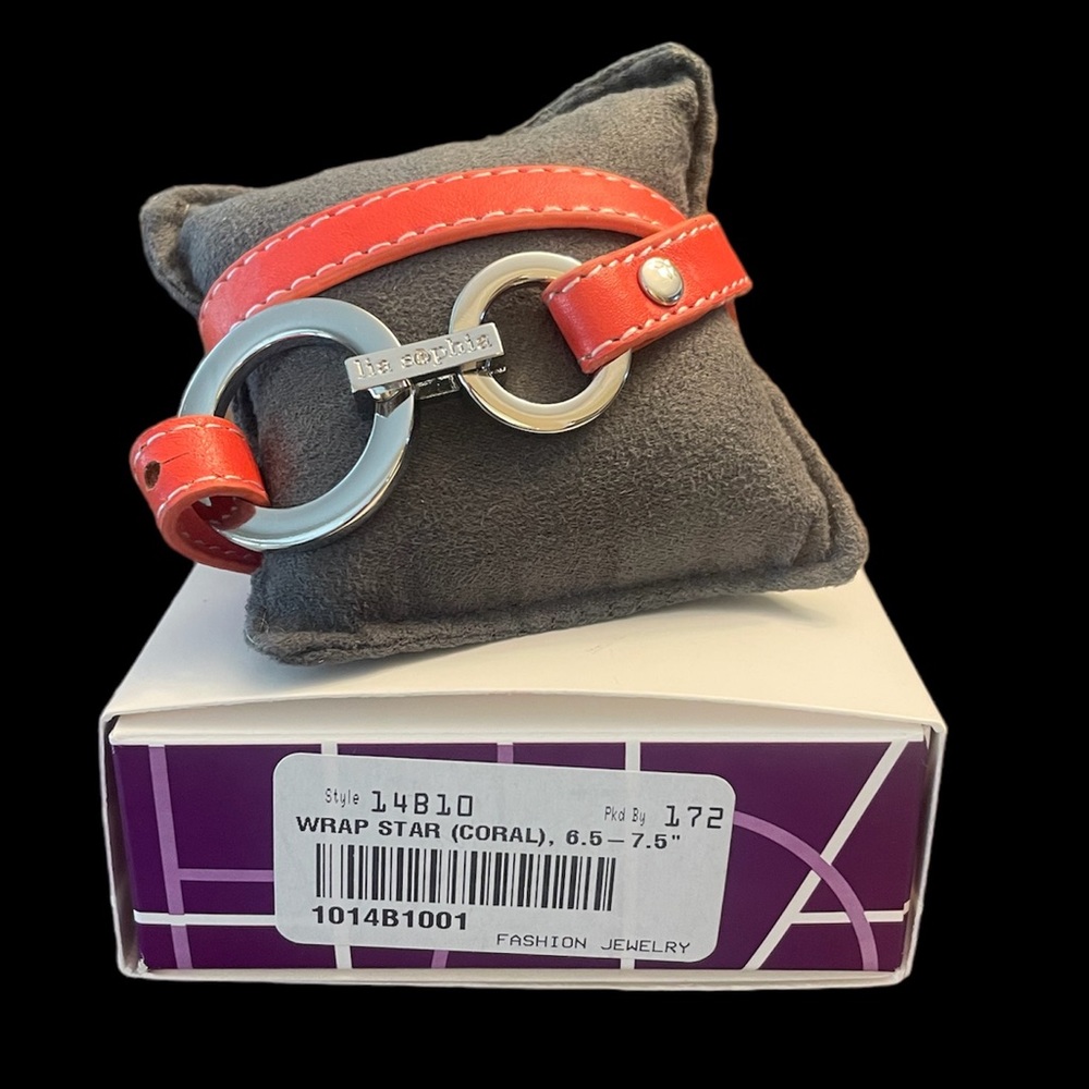 New Lia Sophia Bracelet Wrap Star Coral leather double wrap w/silver clasp, NIB
